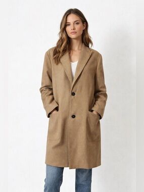 Billy Reid Women’s Tan Camel Hair Wool Blend Long Collared Pea Coat size XL